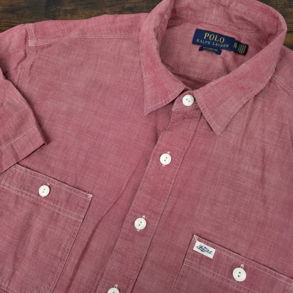 Polo Ralph Lauren Men's Classic Fit Utility Work Shirt Short‎ Sleeve Red Size XL